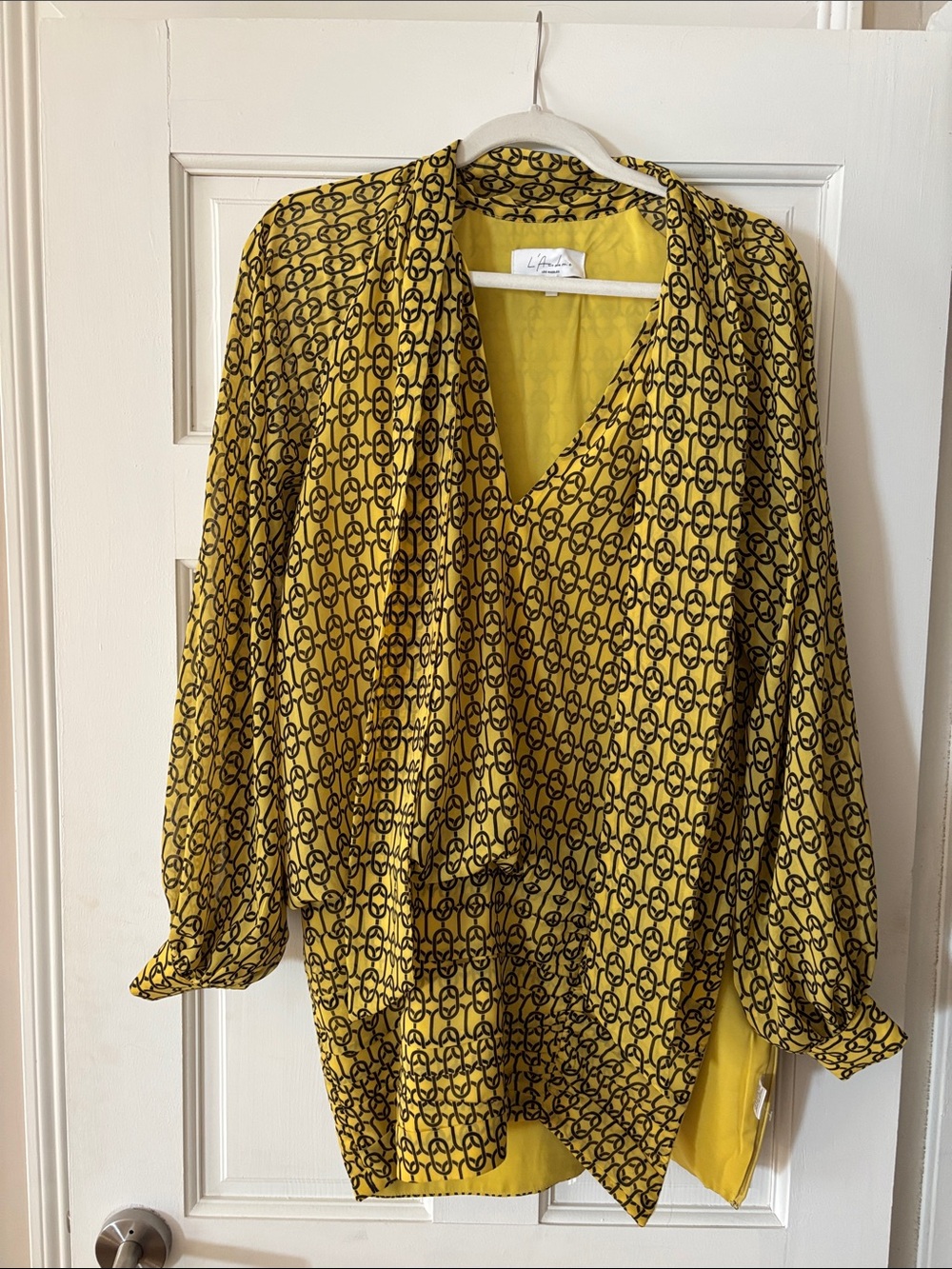 L'Academie Yellow Geometric Midi Dress